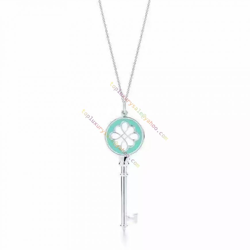 Imitation Tiffany Keys Knot Key Pendant Blue Enamel Necklace