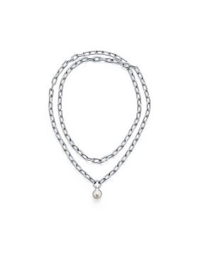 Imitation Tiffany Hardwear Stackable Link Pearl Pendant Long Necklace Silver Mix Match Styles High End US