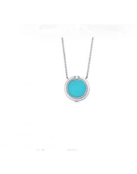 Retro Style Tiffany T Silver Diamonds Turquoise Circle Pendant Women's Fashion Necklace HK