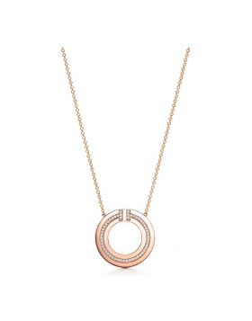 Replica Tiffany T Two Collection Diamond Hollow Circle Pendant Women'S Necklace 18k Rose Gold/Platinum Spring Fashion 62996110/62996099