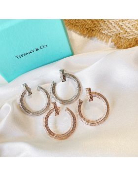 Replica Tiffany T 18k Rose/White Gold Diamond T1 Open Hoop Earrings for Women Hot Sale 68408091