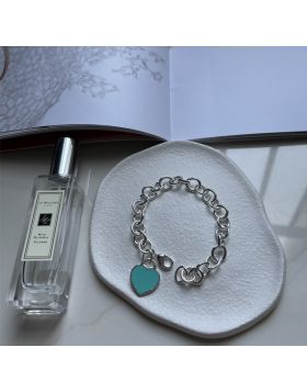 Replica Return To Tiffany Blue Enamel Heart Tag Medium Sterling Silver Link Bracelet For Women High End GRP05487