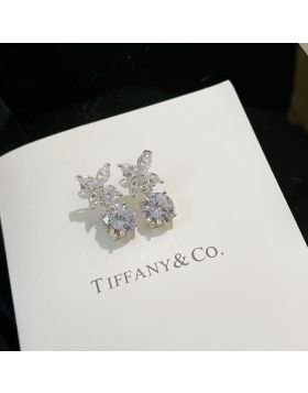 New Replica Tiffany Female Flower Cluster & Round Diamonds Silver Earrings Price Sale Online