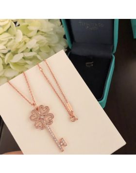 Popular Tiffany Keys Women's Rose Gold Full Diamond four Heart Key Charm Long Necklace Hot Sale UK