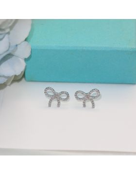 Latest Tiffany Bowknot Full Diamond Earrings For Women S925 Silver Material 