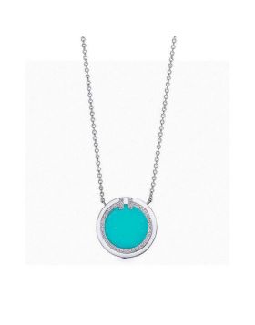 Recreated Tiffany T Collection Women'S Diamond Double T Turquoise Blue Circle Pendant Necklace White Gold Elegant Style 64027093