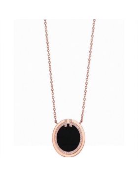 Replica Tiffany T 18k Rose Gold Elegant Diamonds Black Onyx Hoop Charm Ladies Necklace Sale UK 64026992