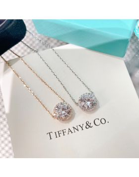 Replica Tiffany Soleste Double Bead Chain Side Set Cyrstal Surrounding Round Cut Center Diamond Engagement Necklace For Women