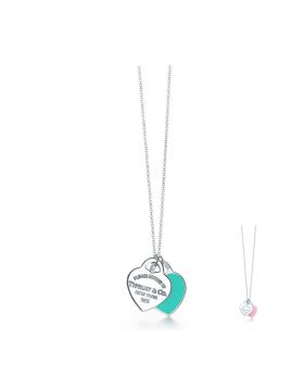 Return To Tiffany Blue & Silver Mini Double Heart Tag Pendant Necklace Classic Jewelry GRP06366/28751249