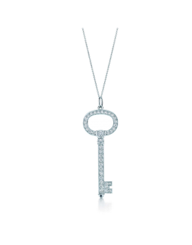 Tiffany Keys Oval Key Pendant Chain Necklace Diamonds Sterling Silver America Sale GRP03245