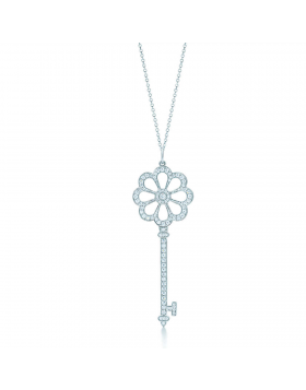 Tiffany Keys Bloom Key Pendant Chain Necklace Flower Shaped Diamonds Jewelry UK
