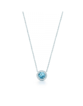 Tiffany Soleste Necklace Sterling Silver Round Blue Diamond Pendent Women's Day LA Sale GRP09060