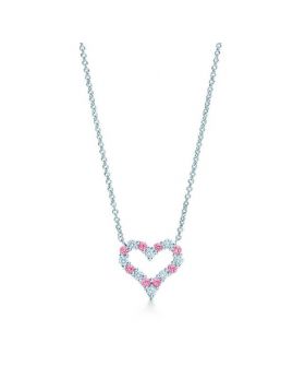 Tiffany Heart Pendant Replica Chain Necklace Pink Sapphires Diamonds Fashion Jewelry London 23003759