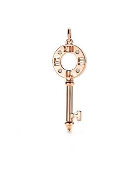Imitation Tiffany & Co Atlas Keys White Gold/Platinum Diamond Roman Numerals Pierced Key Pendant Necklace Jewelry For Ladies