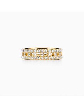 Exotic Style Tiffany Female Tiffany T Paved Diamonds 5.5MM True Wide Ring White Gold/ Yellow Gold 
